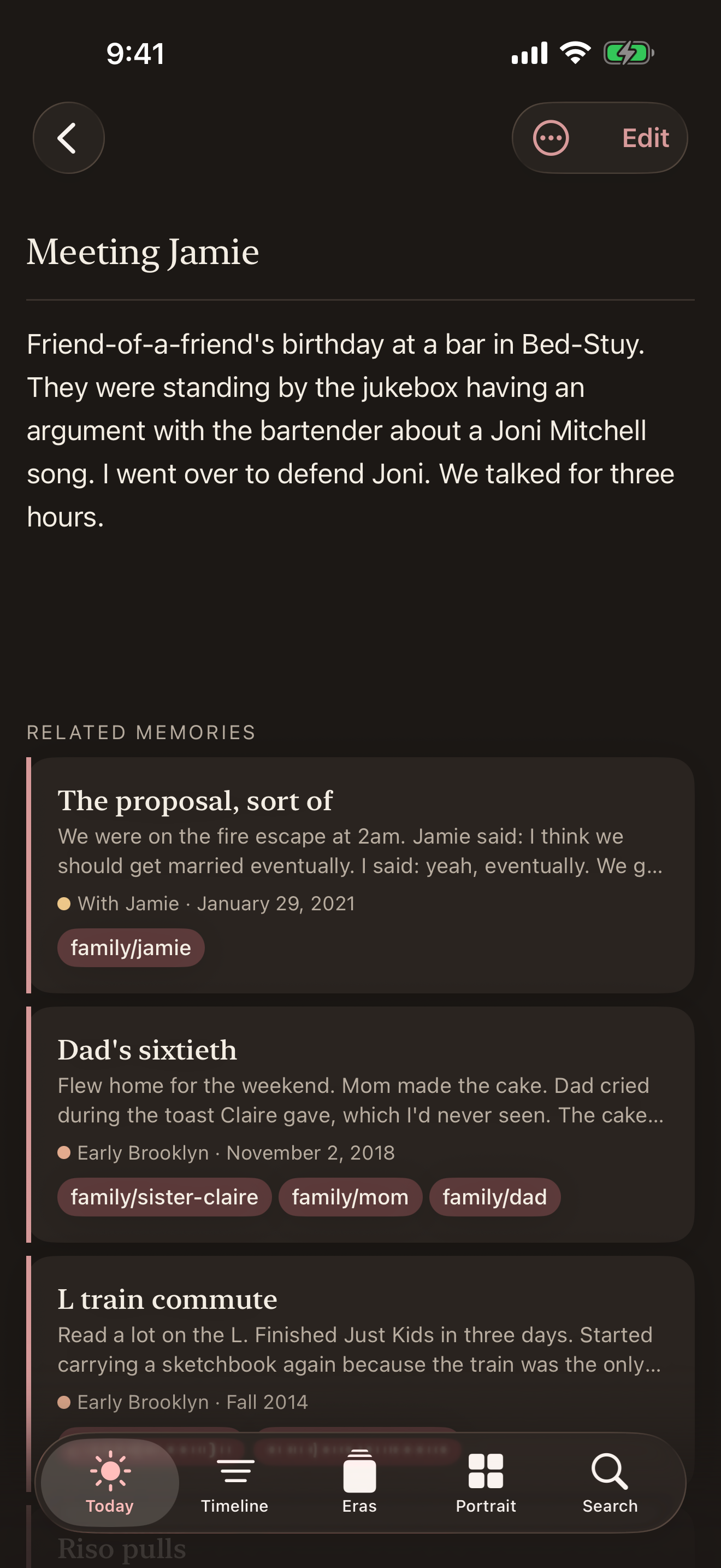 A single memory, open for reading, in dark mode.